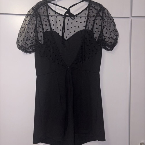 Shein black romper with sheer heart sleeves, M (38)