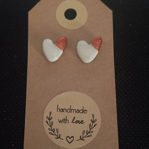 Handmade ceramic heart earrings with glass coating new