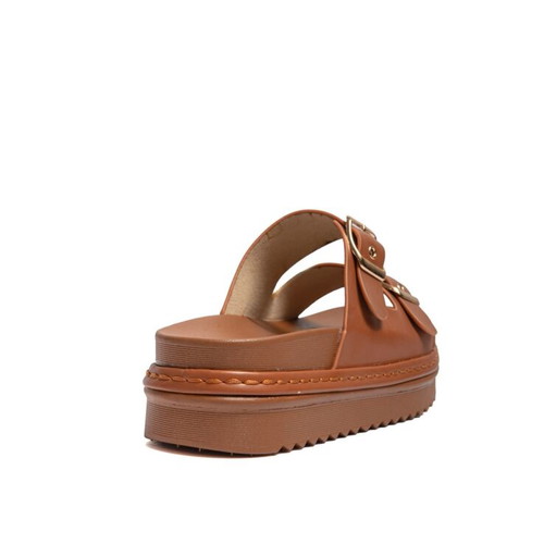Flatform sandals with double buckle new, white and brown