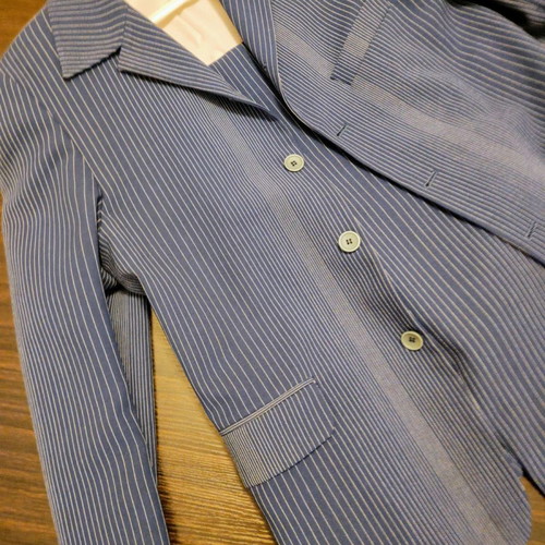 No Name striped suit used, size Large, blue