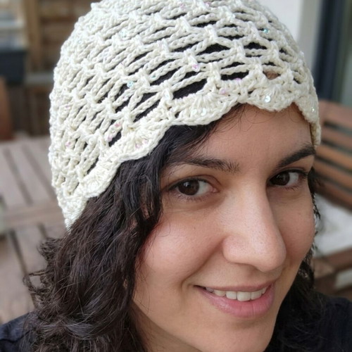 Handmade hat with sequins, new, beige