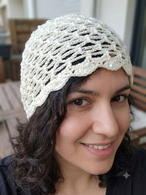 Handmade hat with sequins, new, beige