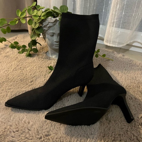 Black fabric sock boots with stiletto heel, size 39, new