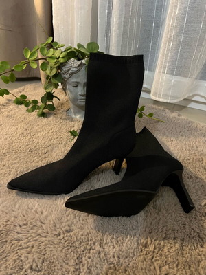 Black fabric sock boots with stiletto heel, size 39, new