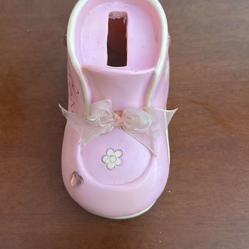 Children's piggy bank pink boot like new