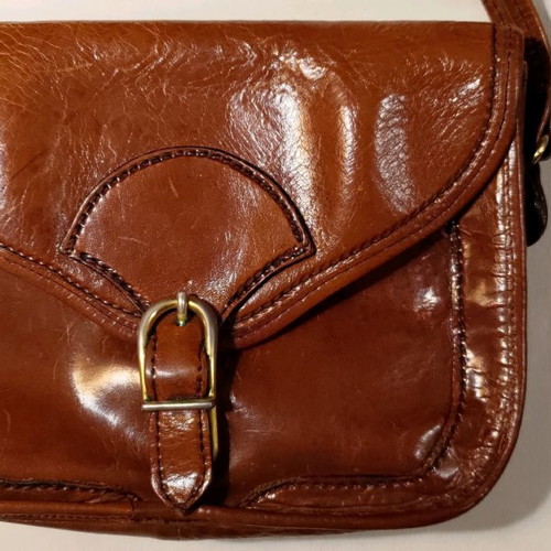 Leather shoulder bag used, brown, authentic leather