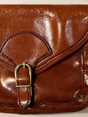 Leather shoulder bag used, brown, authentic leather