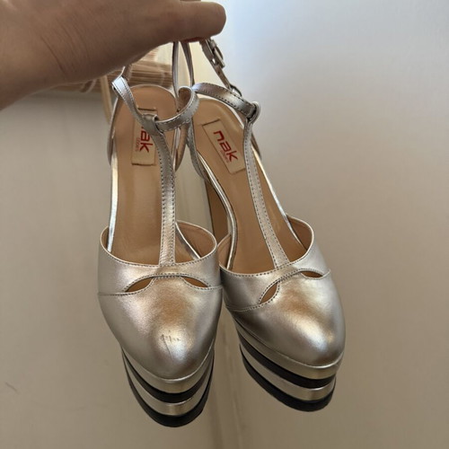 Nak leather high heels like new, silver, size 37