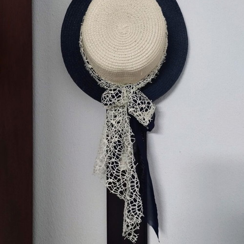 Doca Straw Hat new, beige and blue with scarf