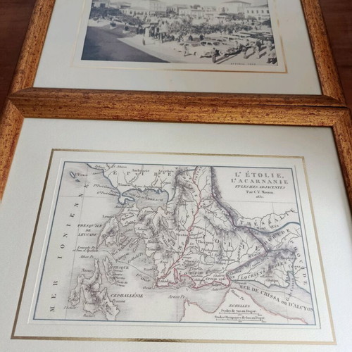 Decorative frame set with old Agrinio photo and historical Aetolia-Acarnania map like new
