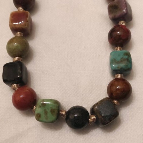 Necklace with ceramic beads used, handmade from the 80s