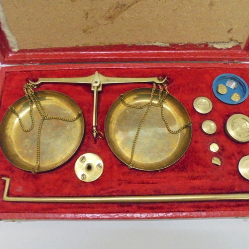 Brass Precision Balance Scale with Weights and Original Box used
