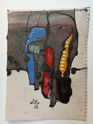 Abstract painting High Heels ink and acrylic on cardboard
