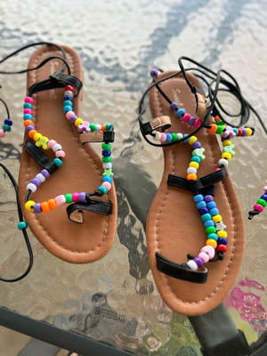 Boho colorful sandals with beads like new, size 37