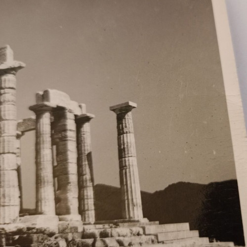 Souinion Temple of Poseidon postcard used, black and white