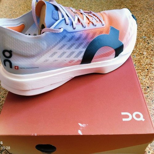 On Cloudboom Strike running shoes, white and red, size 39