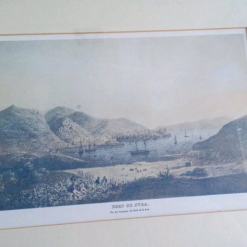 Vintage engraving Port de Syra framed