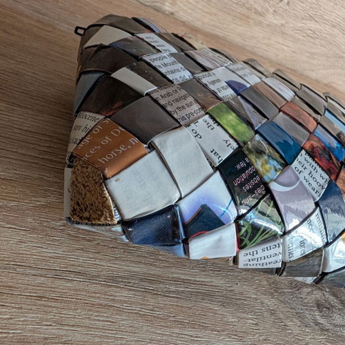 Handmade upcycled clutch from recycled magazine like new, multicolor