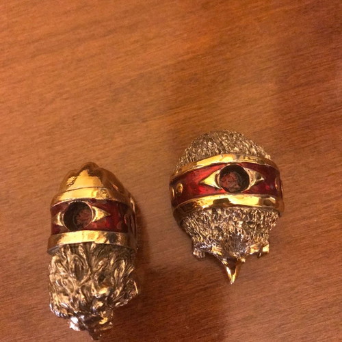 Hedgehog and lion set used, miniature enamel figurines