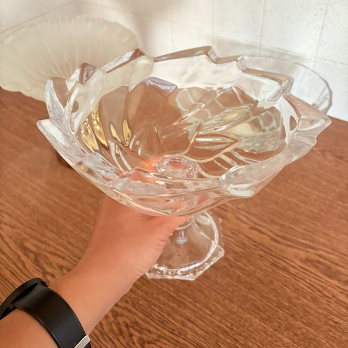 Crystal and glass bowl set with decorative clock, like new