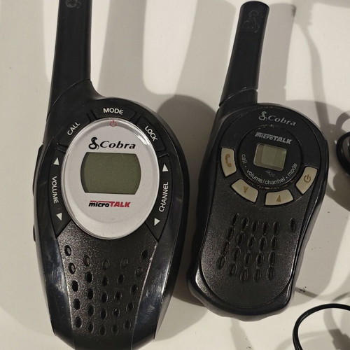 Cobra microtalk walkie talkie used, set of 2 with chargers and headsets