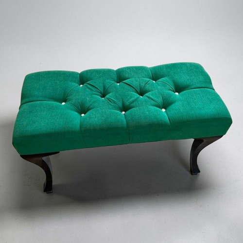 Velvet Chesterfield Bench Pouf emerald green 90x40x53cm new