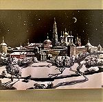  Ρωσική   Γκραβούρα   της     παλαιάς  πόλης    της   Μόσχας,   το   χειμώνα