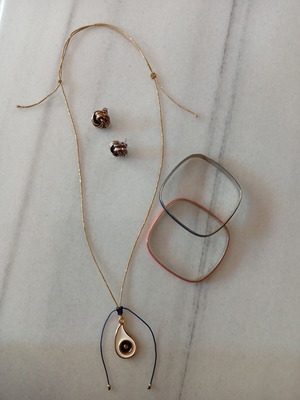 Jewelry set like new with handmade necklace, earrings, and bracelets