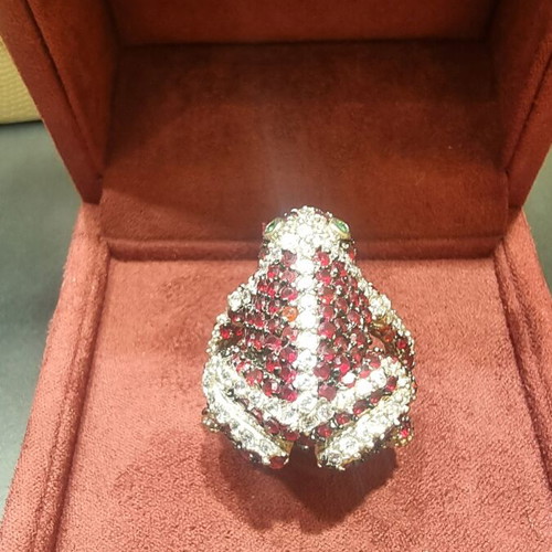 Silver ring frog with zirconia, new