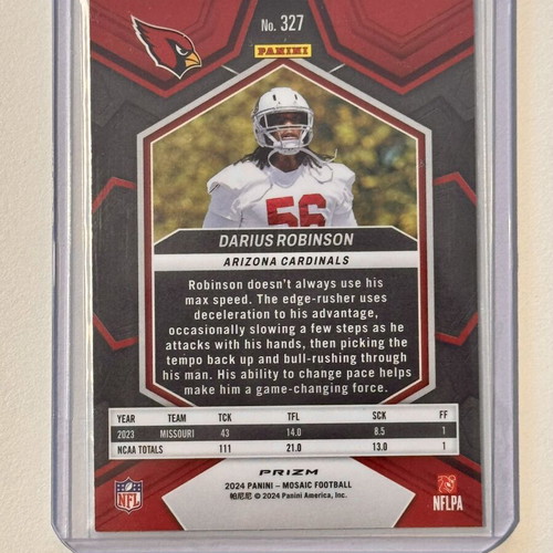 2024 Panini Mosaic Rookie Honeycomb Darius Robinson Arizona Cardinals #327 new