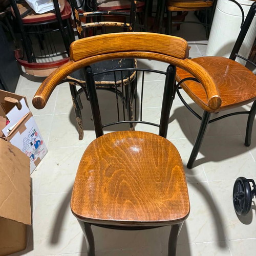 Vintage cafe chairs, set of 29, wood and metal