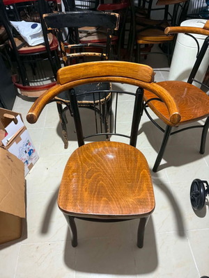 Vintage cafe chairs, set of 29, wood and metal