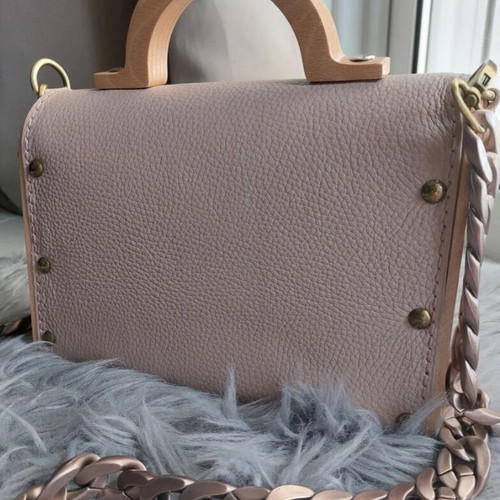 Sowood shoulder bag new leather and wood pink