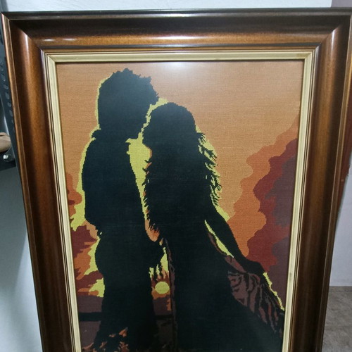 Framed handmade embroidery used