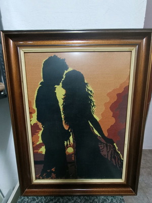 Framed handmade embroidery used