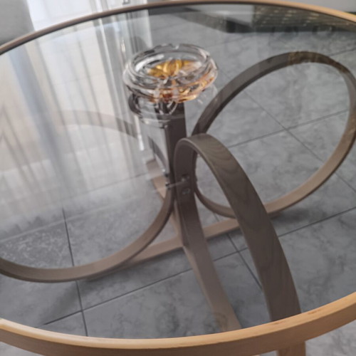 Round coffee table Tokyo with smoked glass and unique base