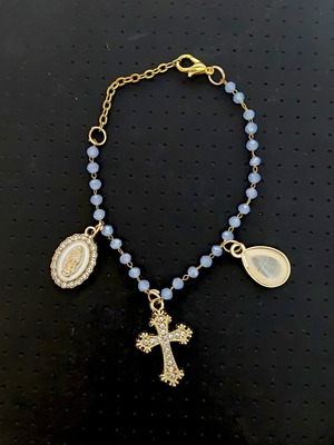 Light Blue and Golden Bracelet with Cross Stainless Steel Chain like new