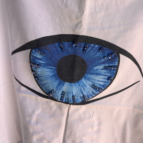 Women's summer blouse like new, white, size S/M with eye print