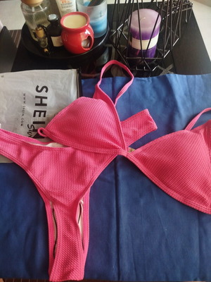 Shein Pink Crinkle Bikini Set New