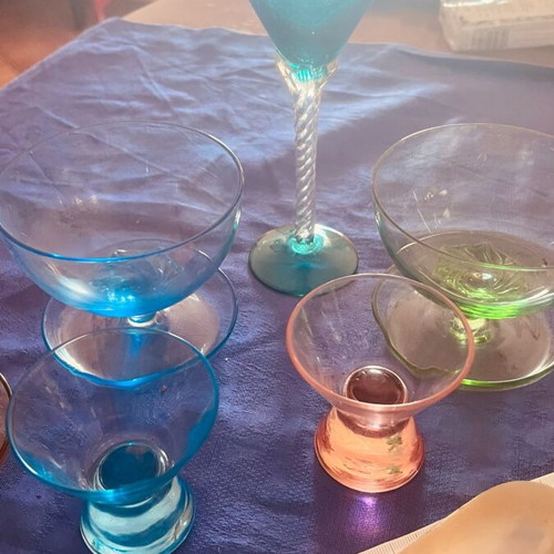 Crystal glasses and mother of pearl vintage bowls like new, set of 11 pieces