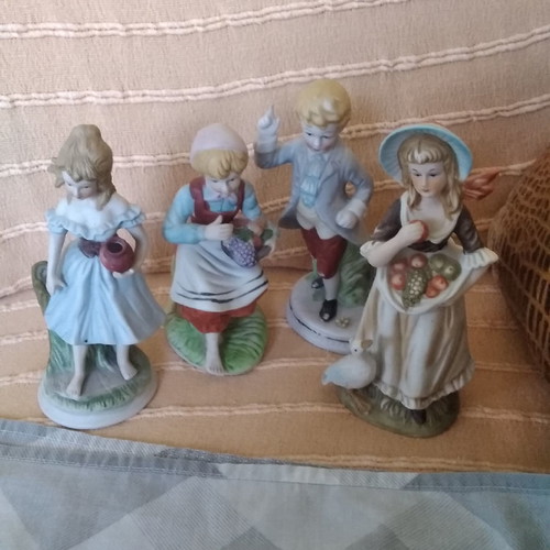 Porcelain figurine dolls used, set of 4, 1970s vintage