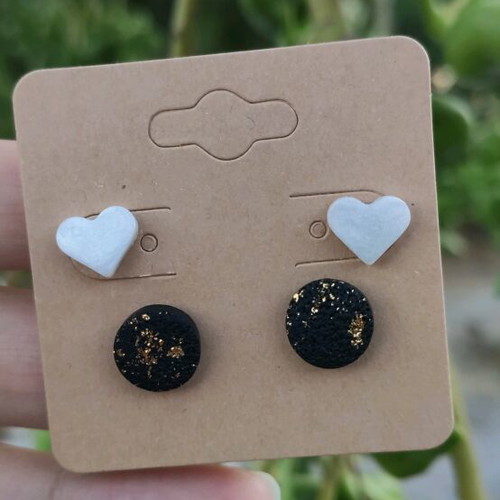 Earrings hearts and round made of resin and polymer clay new