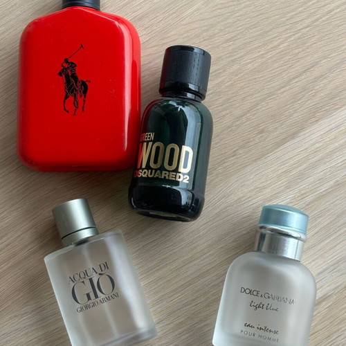 Empty perfume bottles used, Giorgio Armani, Dolce&Gabbana, Dsquared2, Ralph Lauren