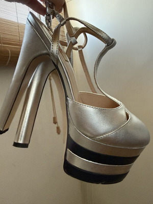 Nak leather high heels like new, silver, size 37