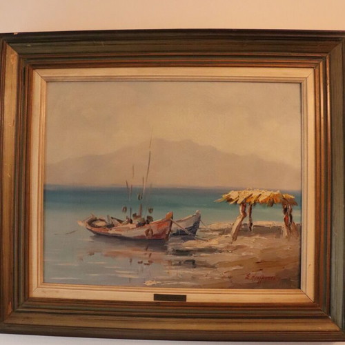 Seascape painting by Stavros Bouranis, like new, signed artwork