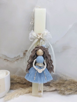 Scented candle with handmade macrame doll new