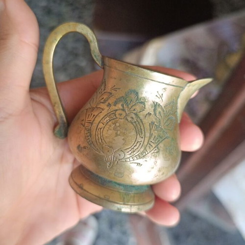 Brass tea set used, antique vintage decorative with embossed designs