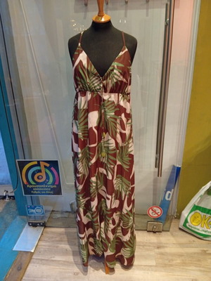 Maxi dress with straps Lumina new, brown and green