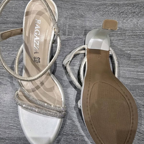 Evening (bridal) sandals new, size 38, white and silver