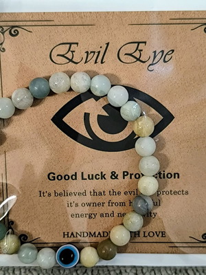Evil Eye Amazonite Bracelet new with natural beads and blue protection eye